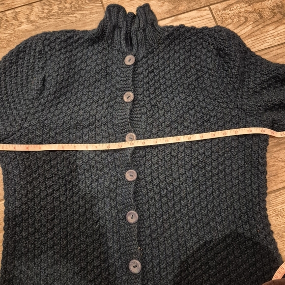 Artisan Knit Blue Popcorn Cardigan Sweater Chunky Mock Neck Whimsigoth Medium - Picture 4 of 6